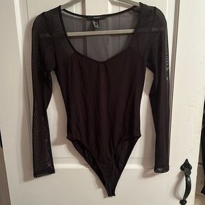 Forever 21 Black Long Sleeve Mesh Body Suit | Size S